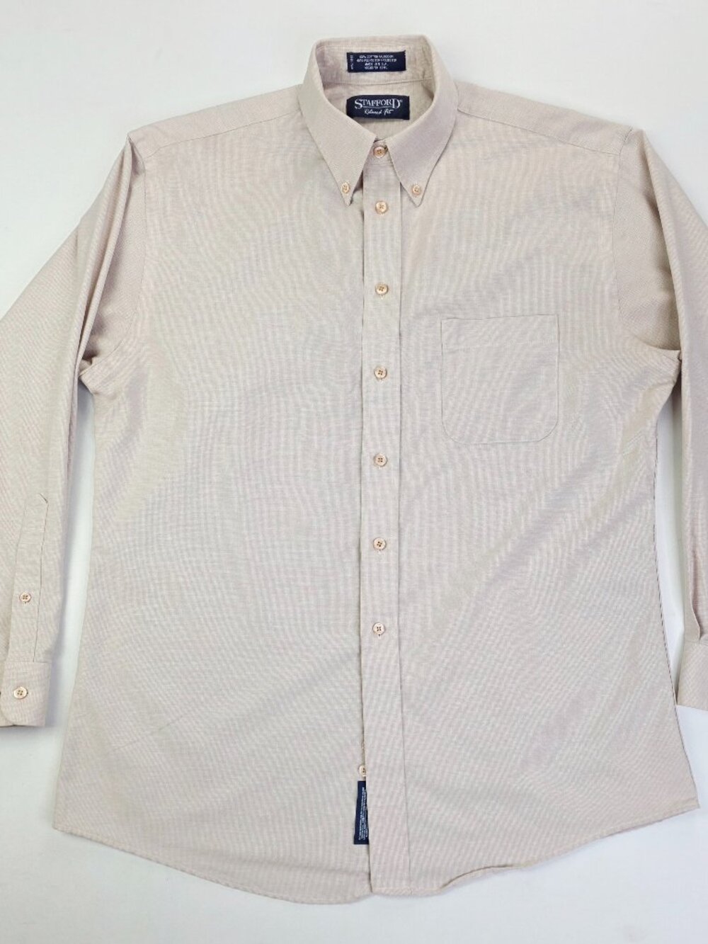 Stafford Relaxed Fit  16 34-35 Men Oatmeal Button Down Long Sleeve Pocket Shirt